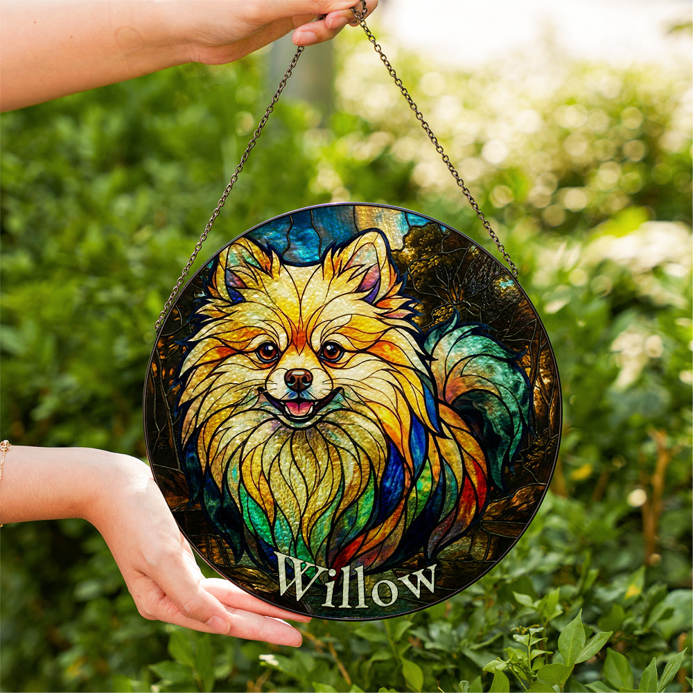 Personalized Pomeranian Dog Stained Glass Ornament