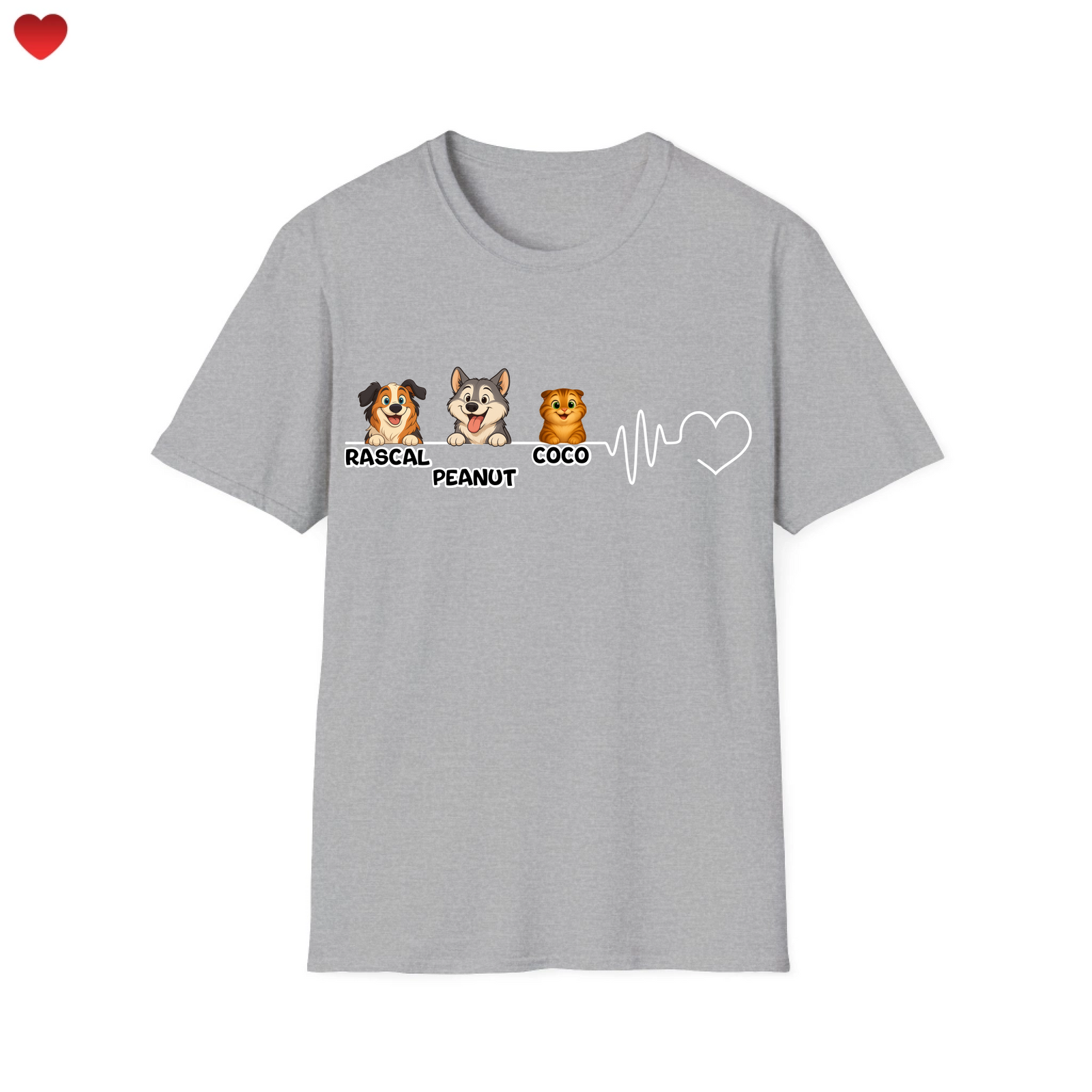 Heartbeat T-Shirt - Personalized T-Shirt - Up to 4 Pets