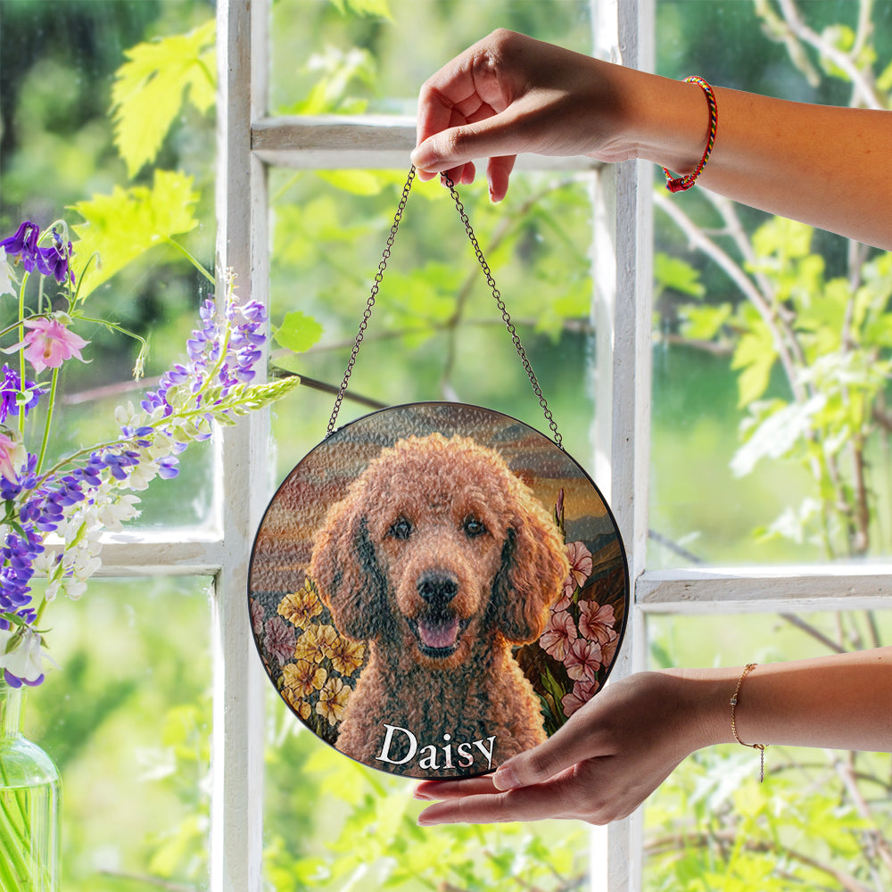 Personalized Poodle Portrait Stained Glass Ornament