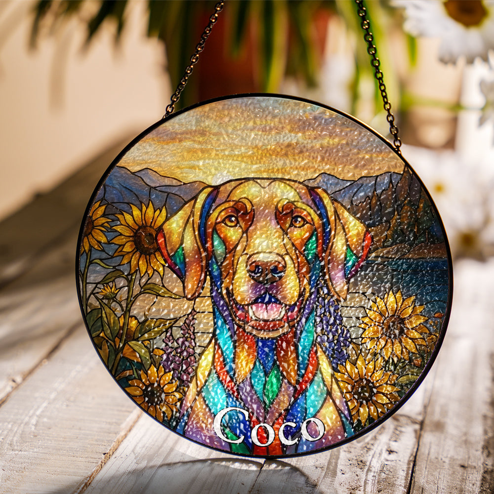 Personalized Dog & Mountain Stained Glass Ornament