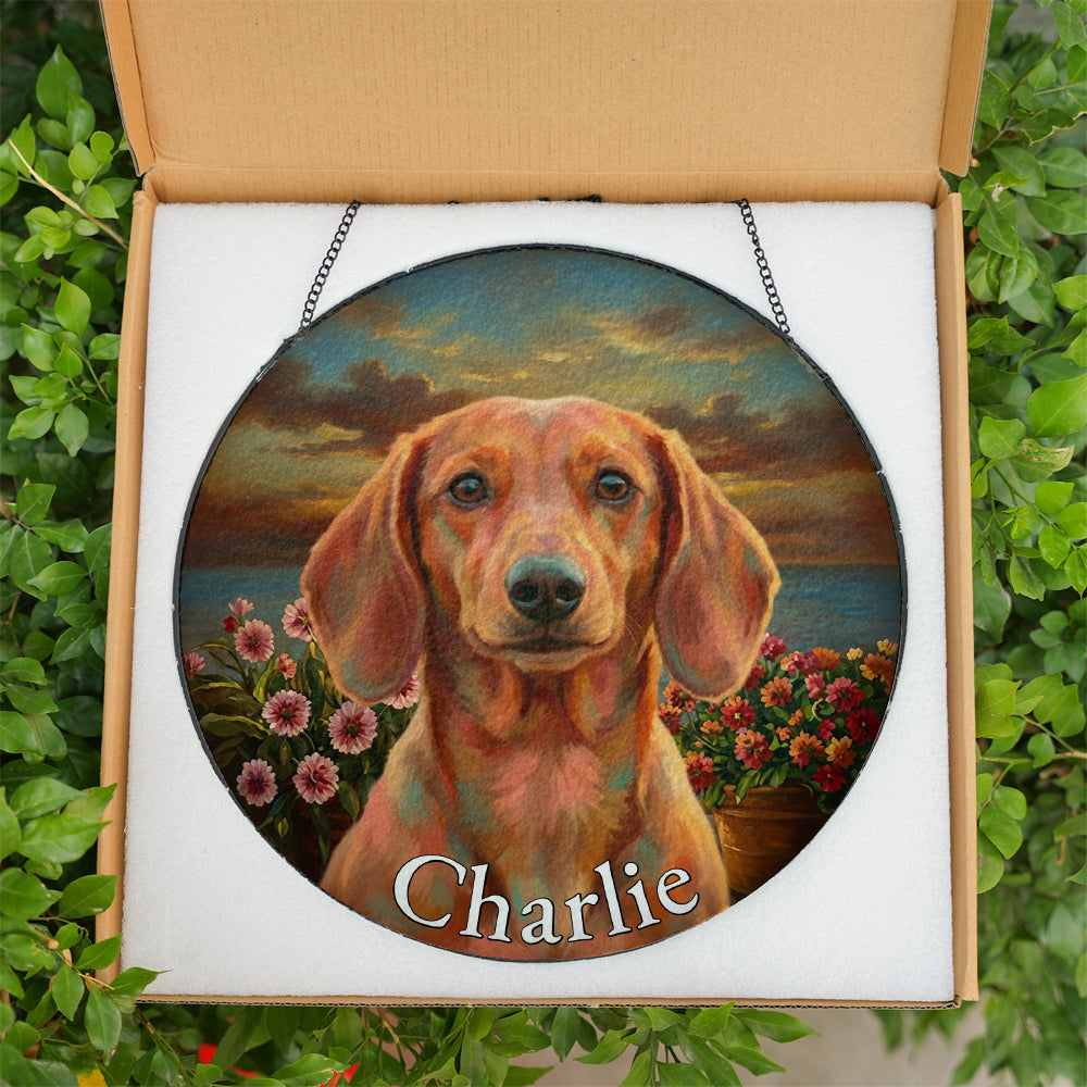 Personalized Dachshund Portrait Stained Glass Ornament