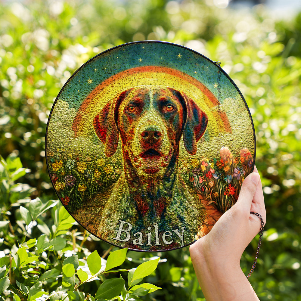 Personalized Dog Rainbow Bridge Stained Glass Ornament