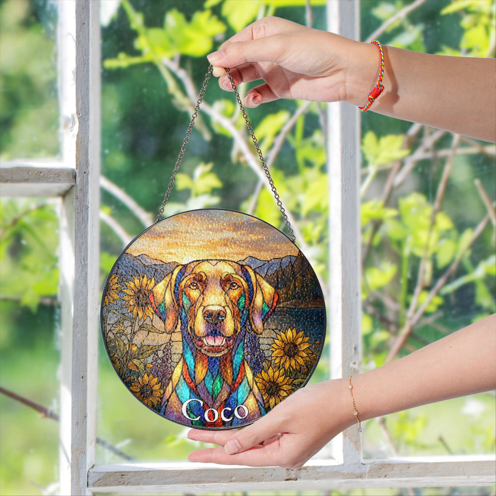 Personalized Dog & Mountain Stained Glass Ornament