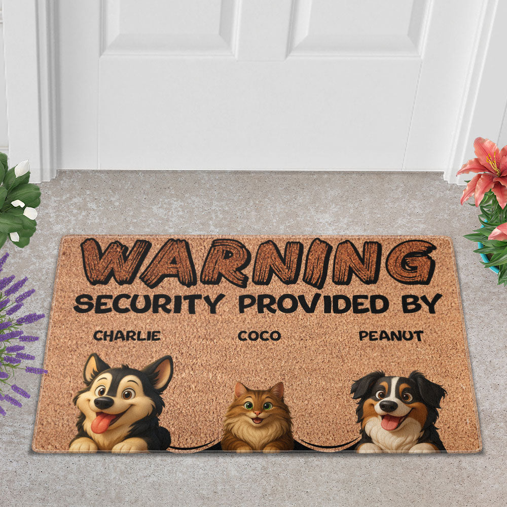 Personalized Pets Doormat - Up to 6 Pets - Decorative Mat - Upload Photo - Warning V2