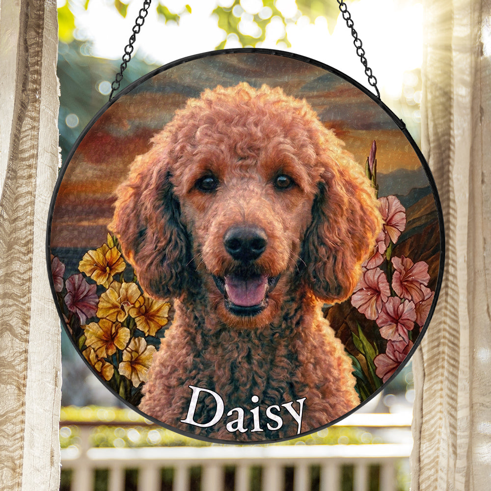 Personalized Poodle Portrait Stained Glass Ornament