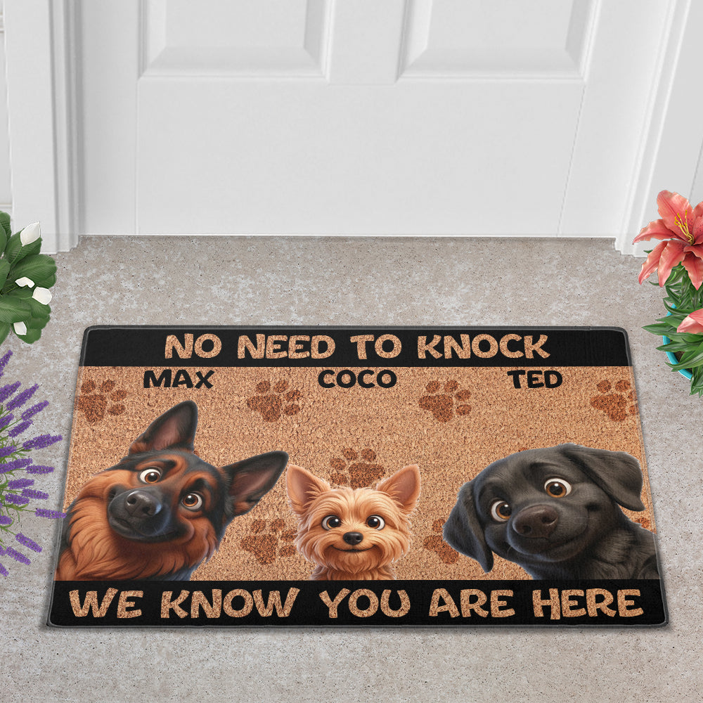 Personalized “No Need to Knock” Doormat – Custom Dog & Cat Doormat with Pet Names – Funny Welcome Mat