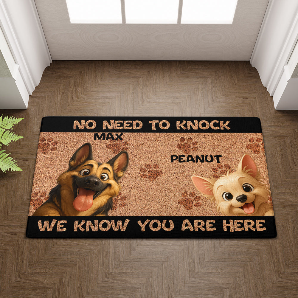 Personalized “No Need to Knock” Doormat – Custom Dog & Cat Doormat with Pet Names – Funny Welcome Mat