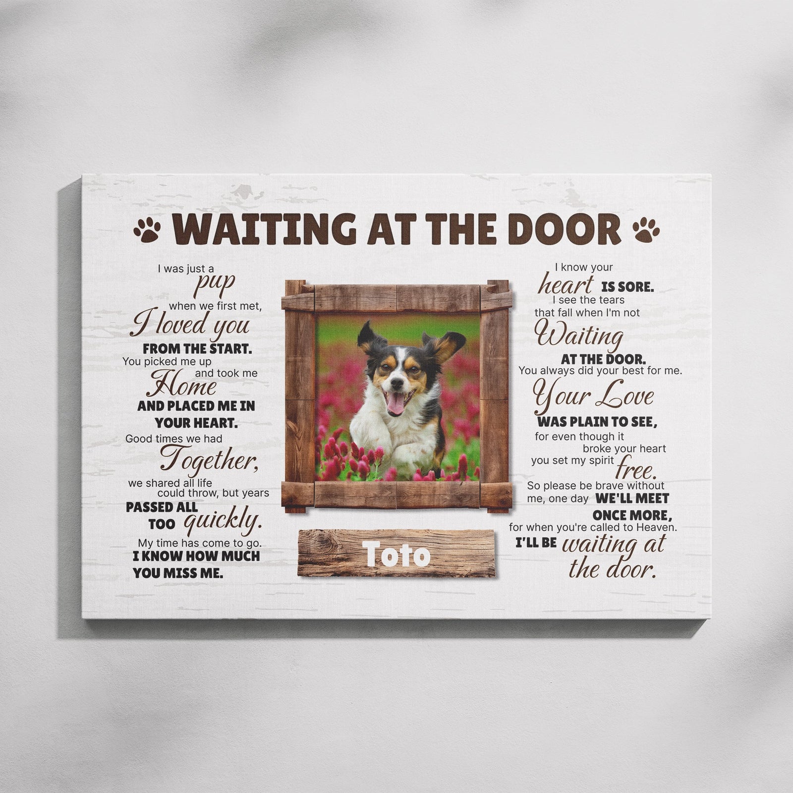 Waiting at the Door Pet Memorial Canvas – Personalized Dog or Cat Photo Frame, Loss of Pet Gift, Sympathy Wall Art