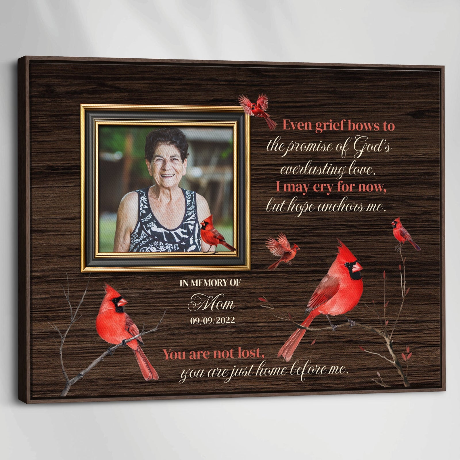 Memorial Canvas Wall Art with Cardinals – In Loving Memory Photo Frame, Christian Sympathy Gift for Loss of Mom/Dad or Loved One