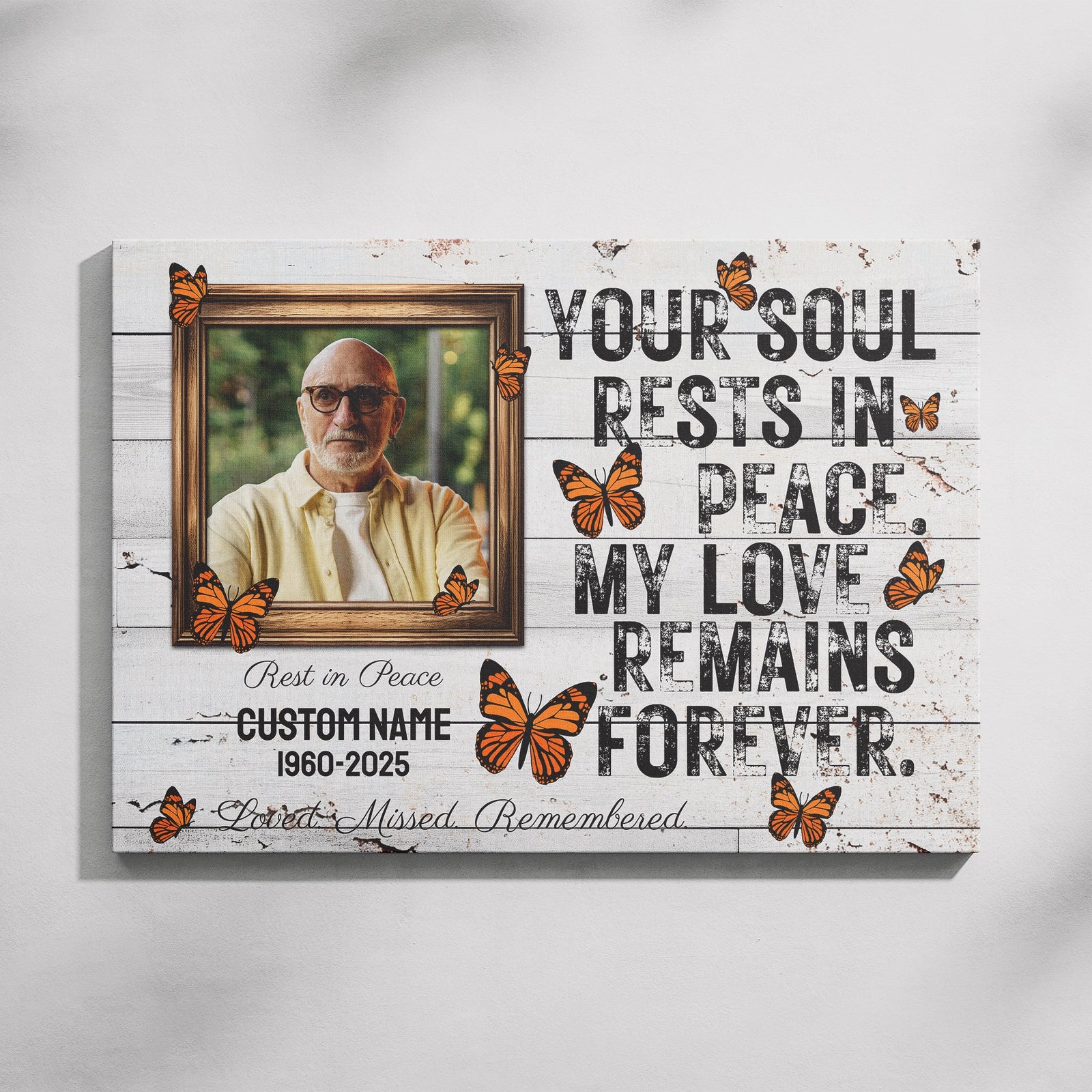 Personalized Memorial Canvas – Butterfly Tribute with Photo, Name & Date