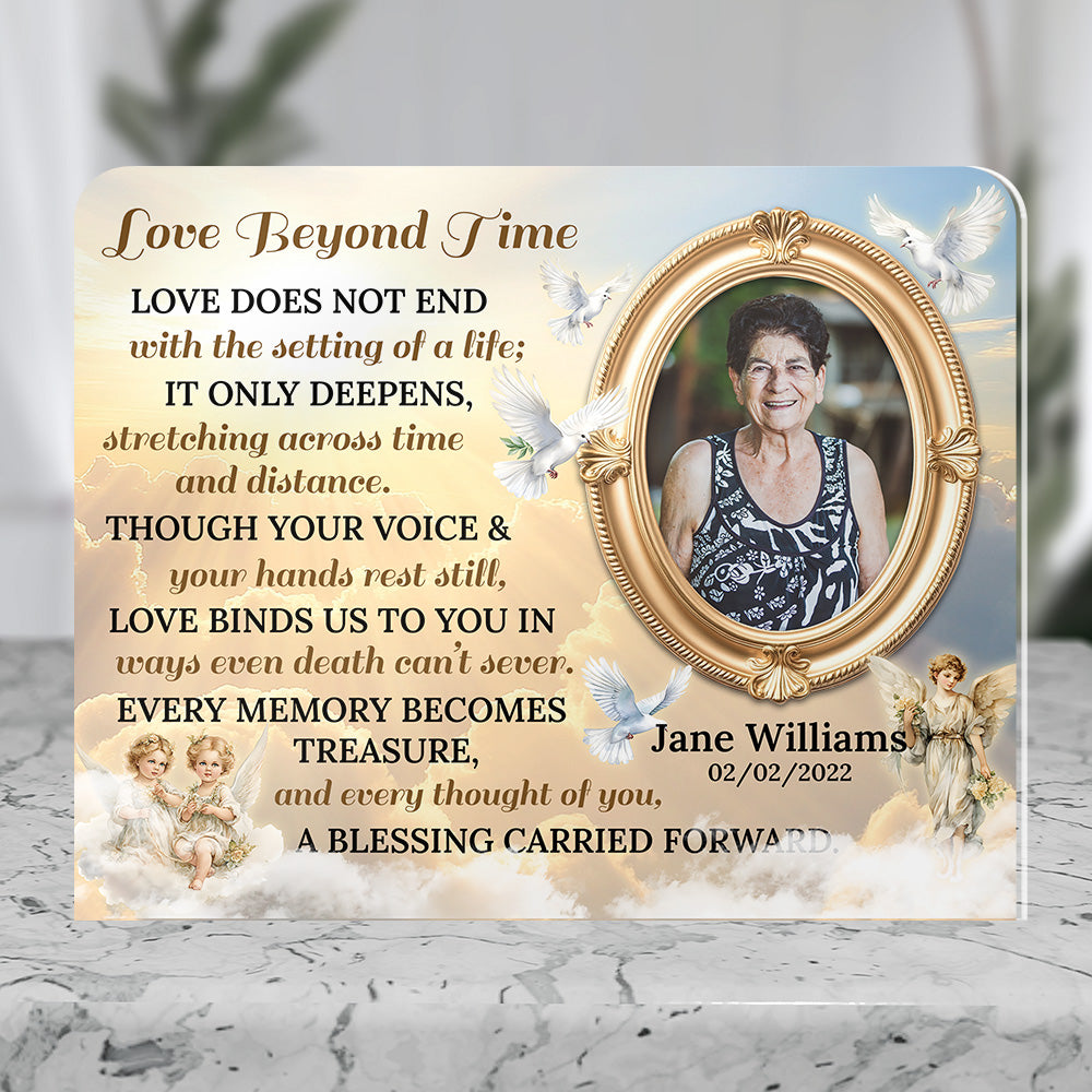 Personalized Memorial Plaque with Photo – Angels & Doves, “Love Beyond Time” Sympathy Gift