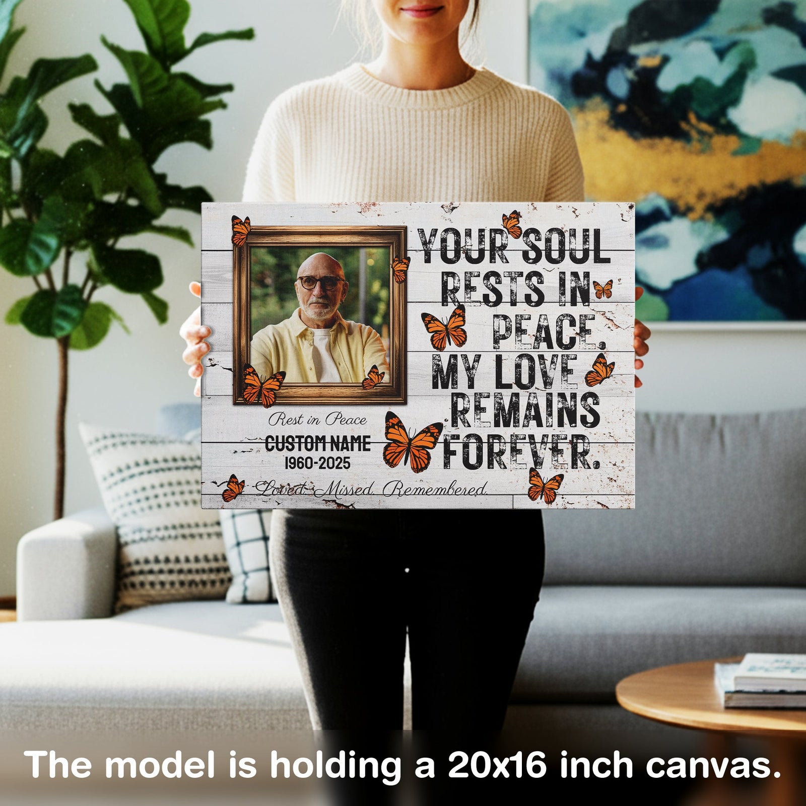 Personalized Memorial Canvas – Butterfly Tribute with Photo, Name & Date