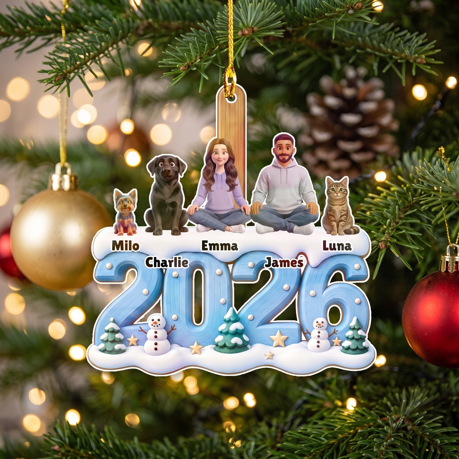 Personalized angel photo ornament hanging on a Christmas tree