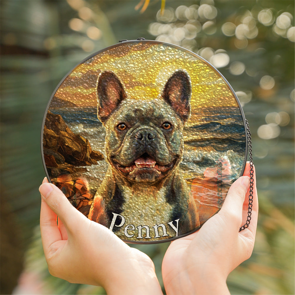 Personalized French Bulldog Portrait Stained Glass Ornament