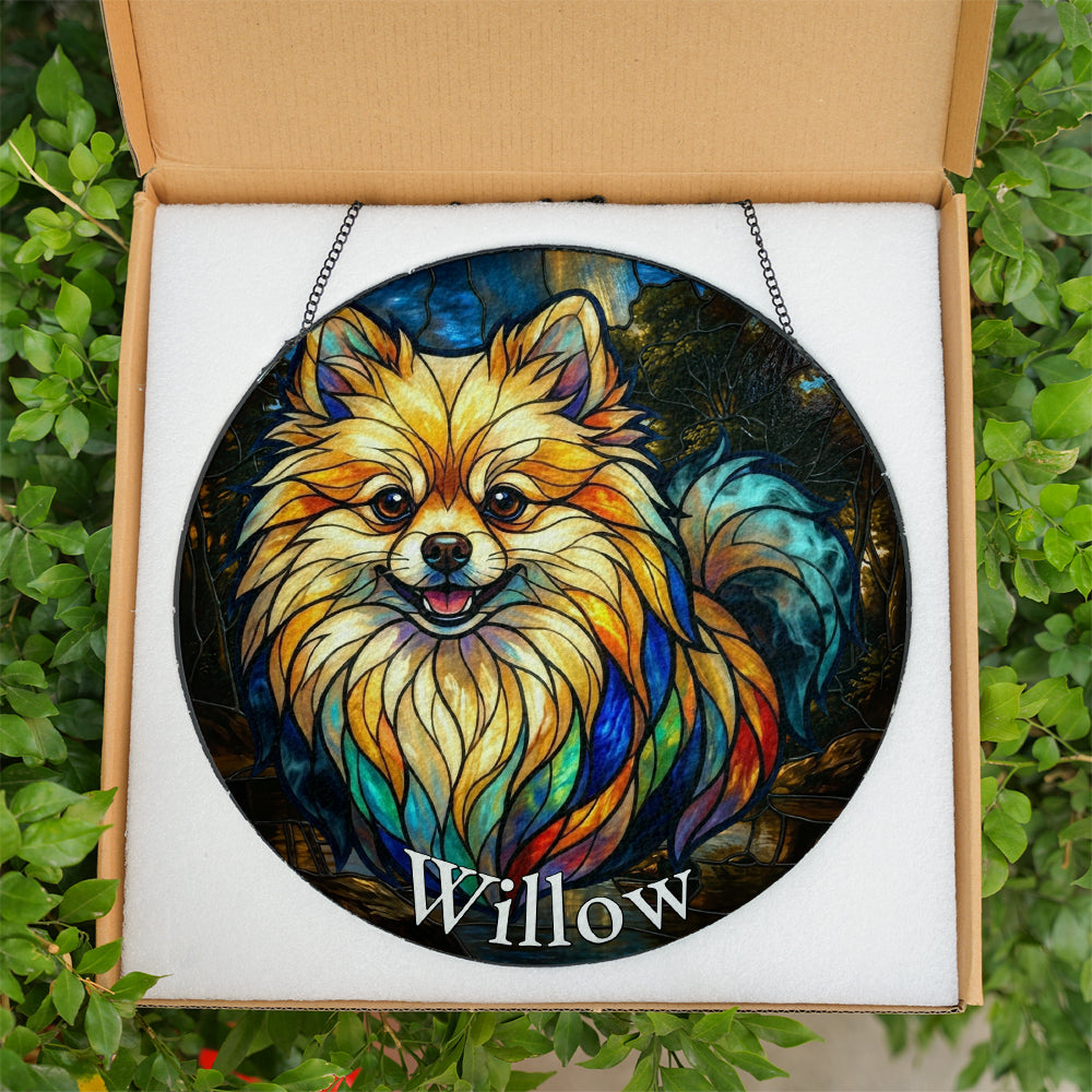 Personalized Pomeranian Dog Stained Glass Ornament