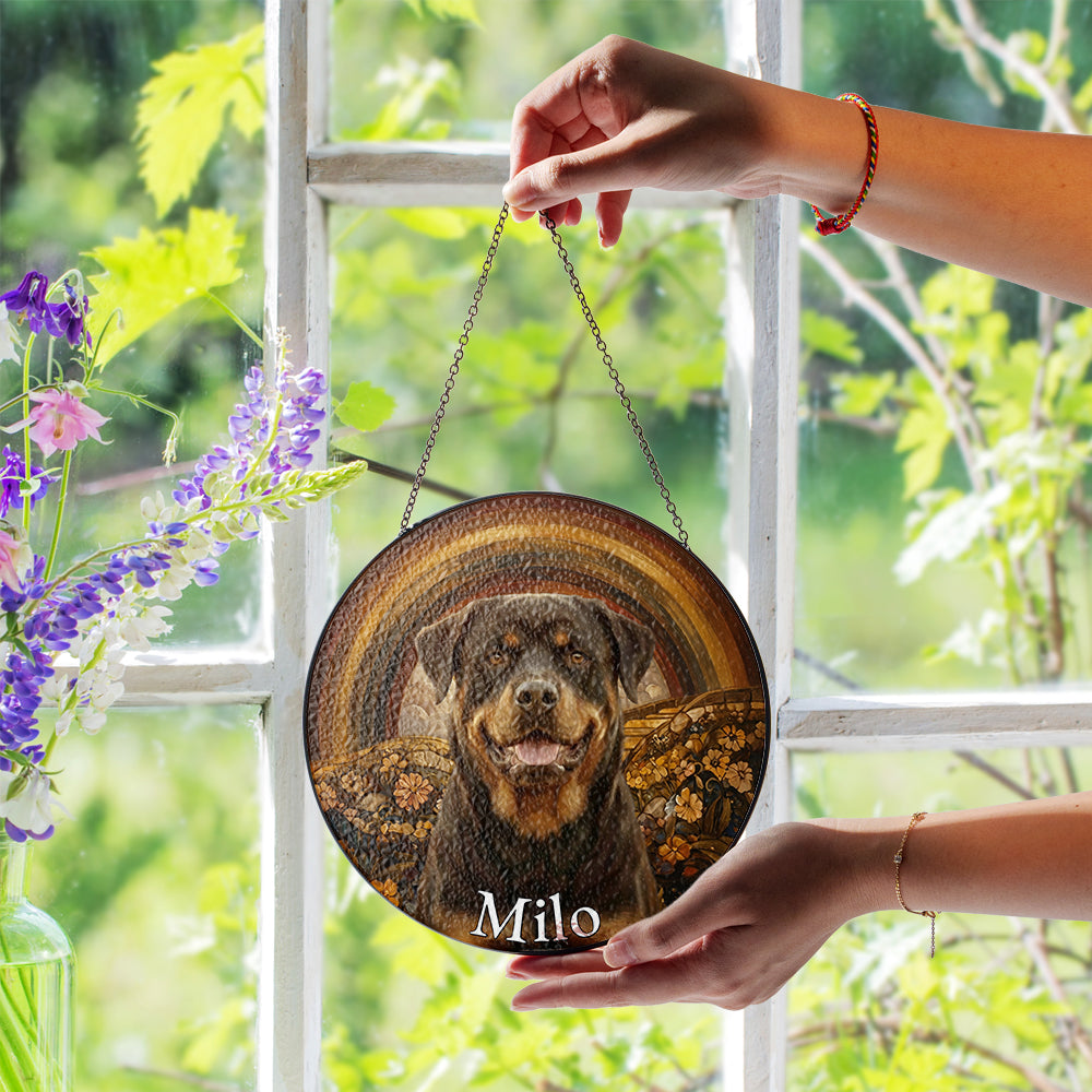 Personalized Rottweiler Portrait Stained Glass Ornament
