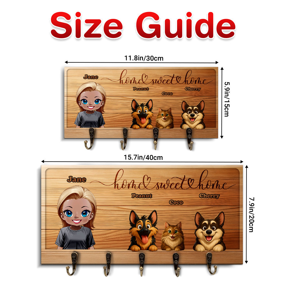 Personalized Keyholder with 1 Person and Peeking Pets - Keyholder - Personalized Family Gift - Up to 5 Pets