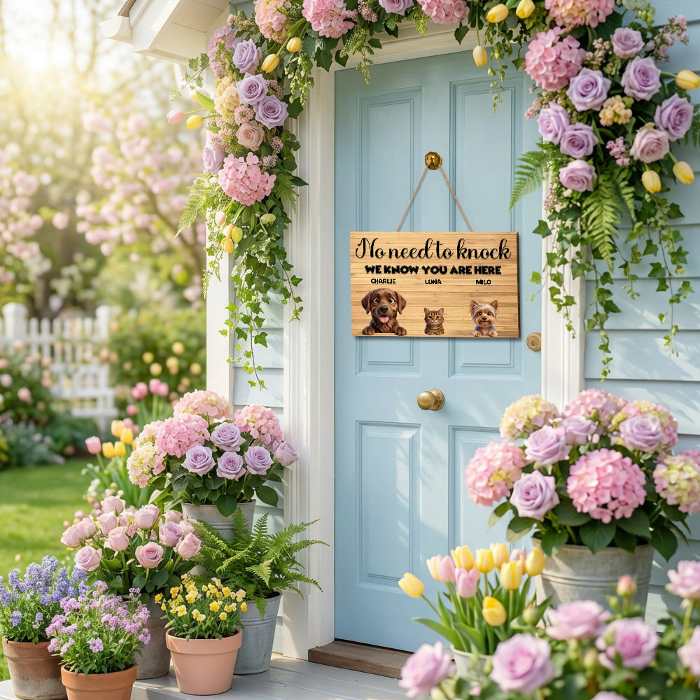 Personalized Rectangle Door Sign - No Need To Knock - Up to 6 Cats and/or Dogs
