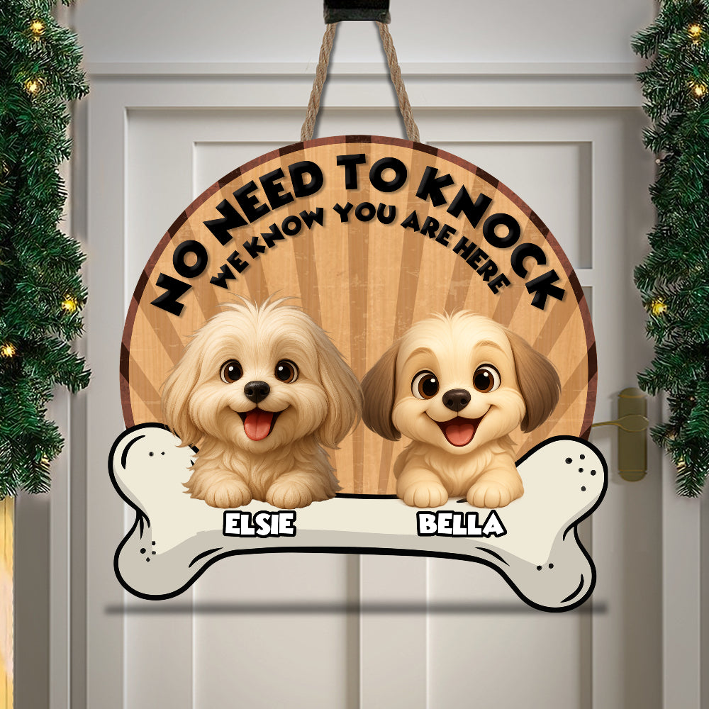 Personalized Bone Shaped Door Sign - No Need To Knock - Up to 6 Cats and/or Dogs