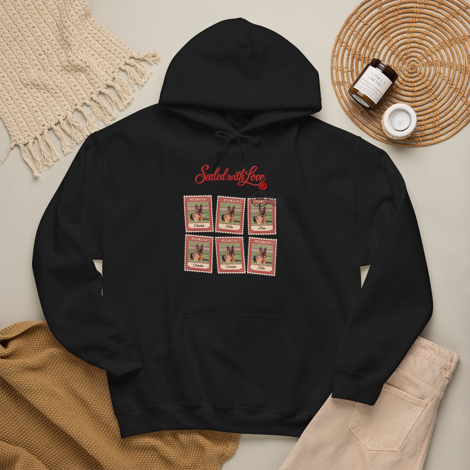 Personalized Dog Hoodie – Love Post Pet Name Stamps – photo 11