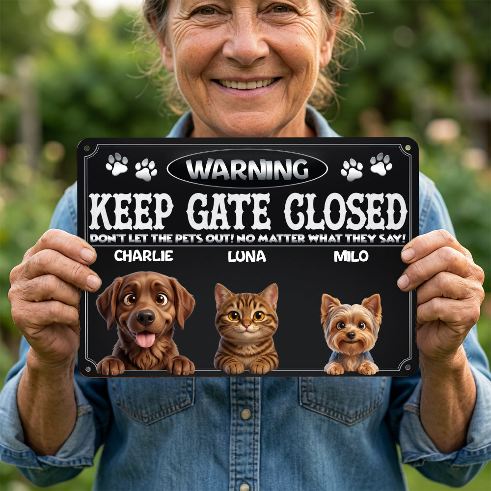 Personalized Dog Metal Sign – Keep Gate Closed Pets – Foto 4