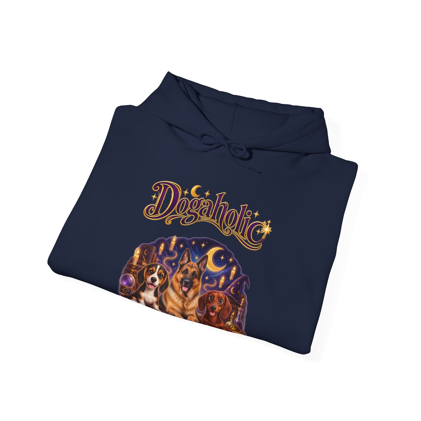 Personalized Graphic Tee – Dogaholic Wizard Dogs – Hoodie Navy