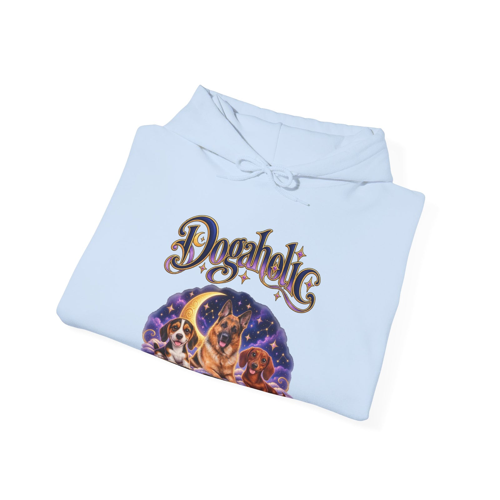 Personalized Graphic Tee – Dogaholic Celestial Dogs – Hoodie Light Blue
