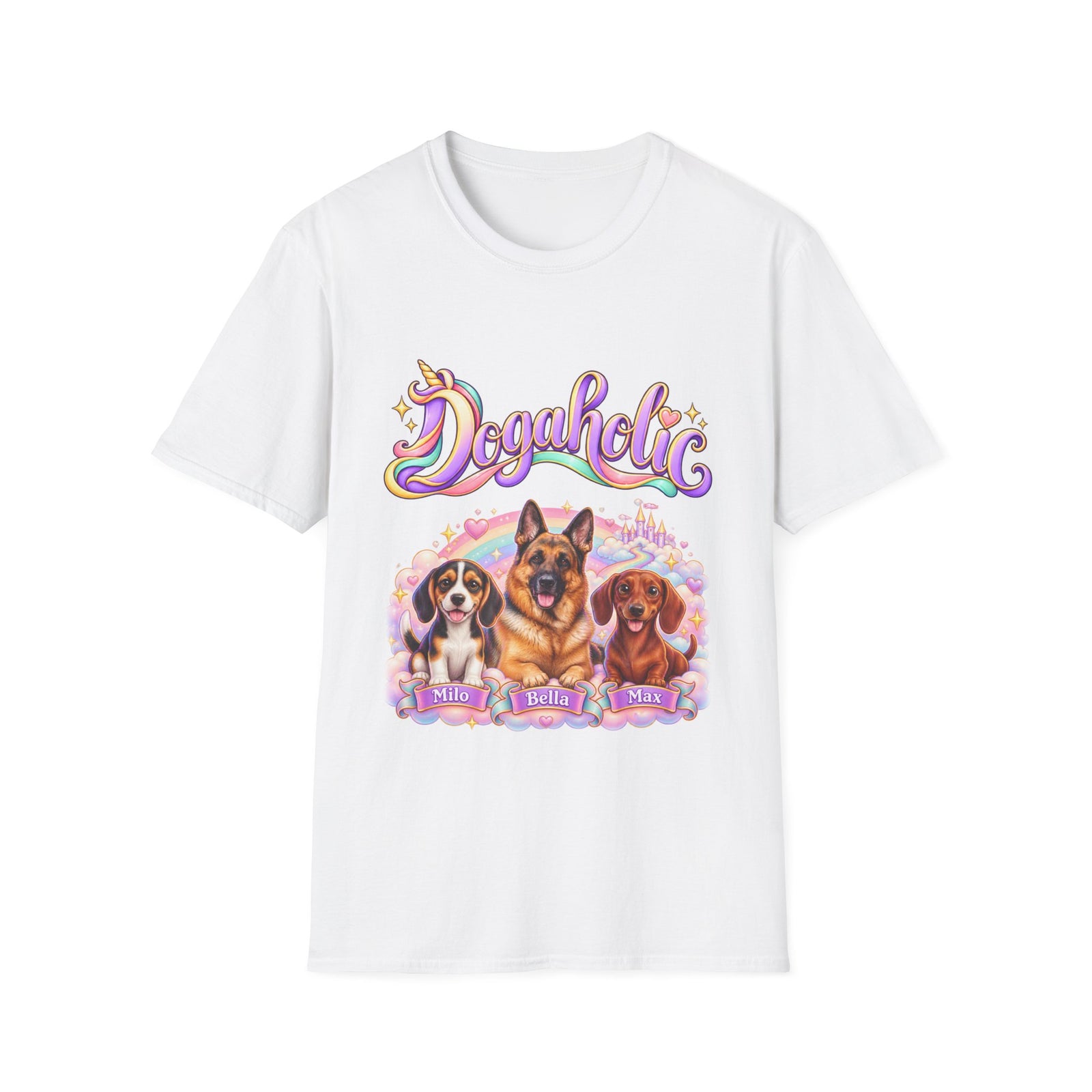 Personalized Graphic Tee – Dogaholic Unicorn Rainbow – photo 13