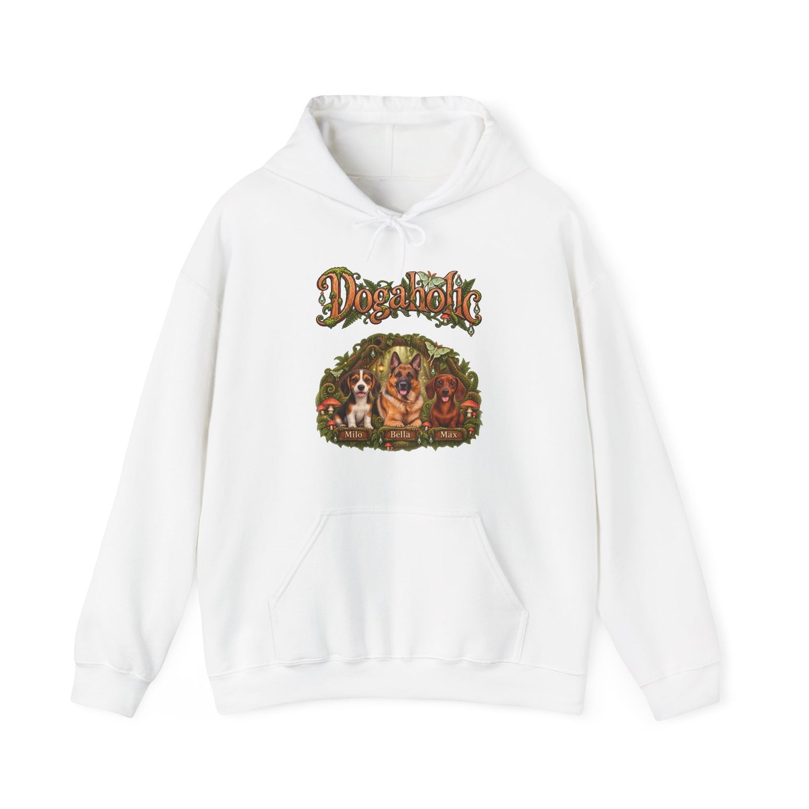 Personalized Graphic Tee – Dogaholic Enchanted Forest – Hoodie White