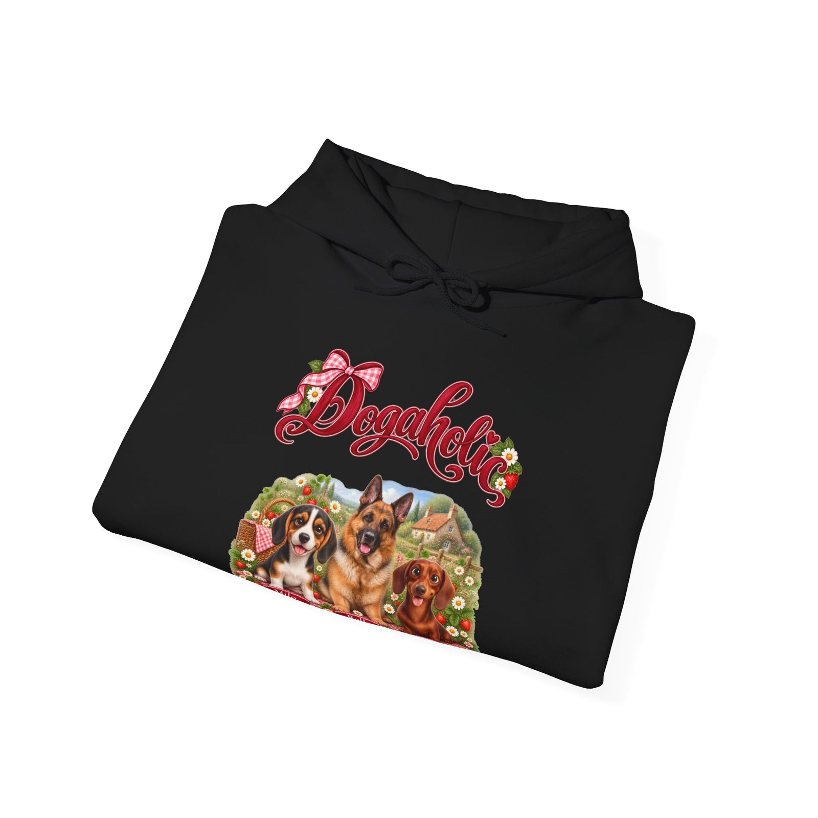 Personalized Graphic Tee – Dogaholic Strawberry Picnic – Hoodie Black