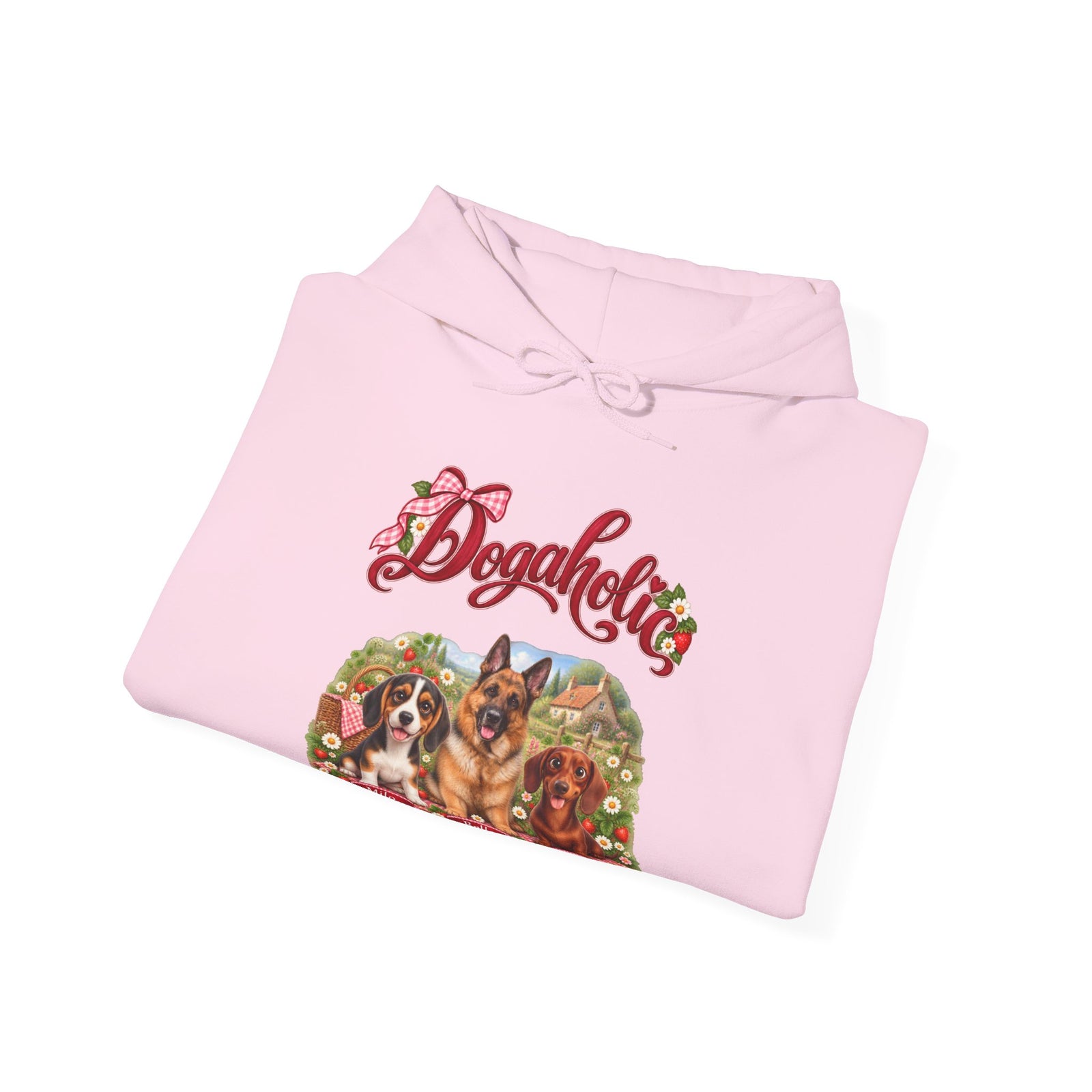 Personalized Graphic Tee – Dogaholic Strawberry Picnic – Hoodie Light Pink