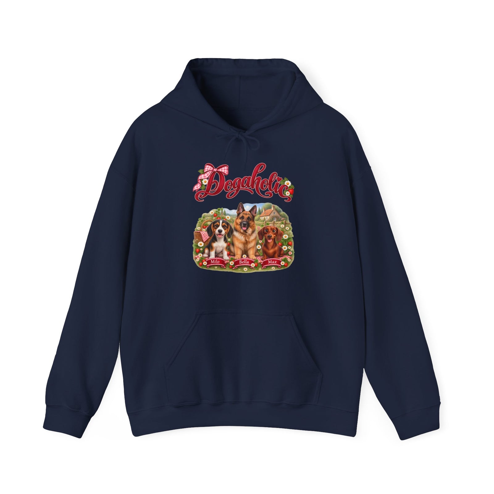 Personalized Graphic Tee – Dogaholic Strawberry Picnic – Hoodie Navy