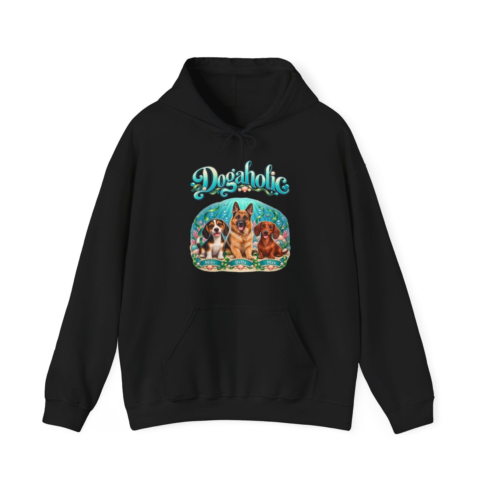 Personalized Graphic Tee – Dogaholic Mermaid Dogs – Hoodie Black