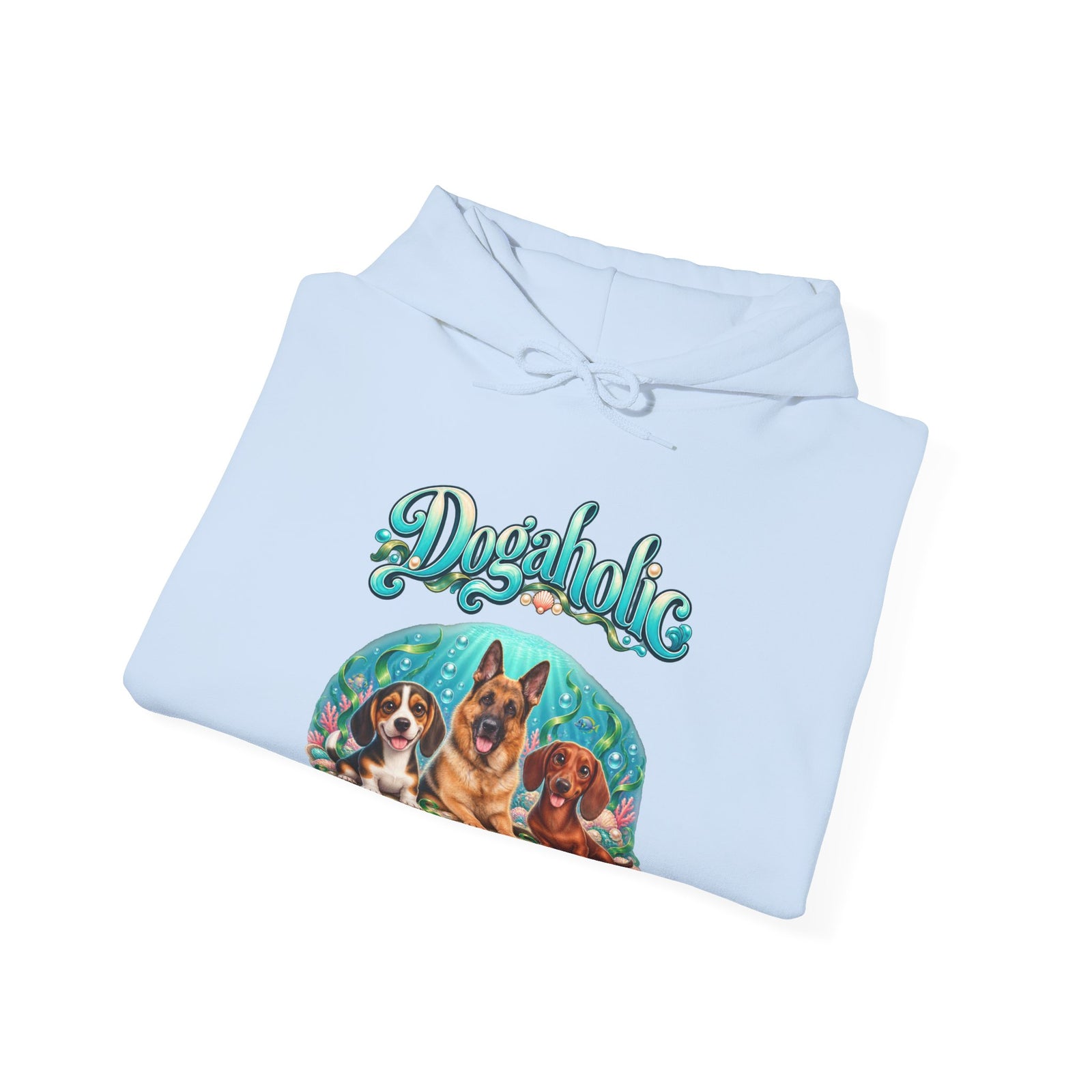 Personalized Graphic Tee – Dogaholic Mermaid Dogs – Hoodie Light Blue