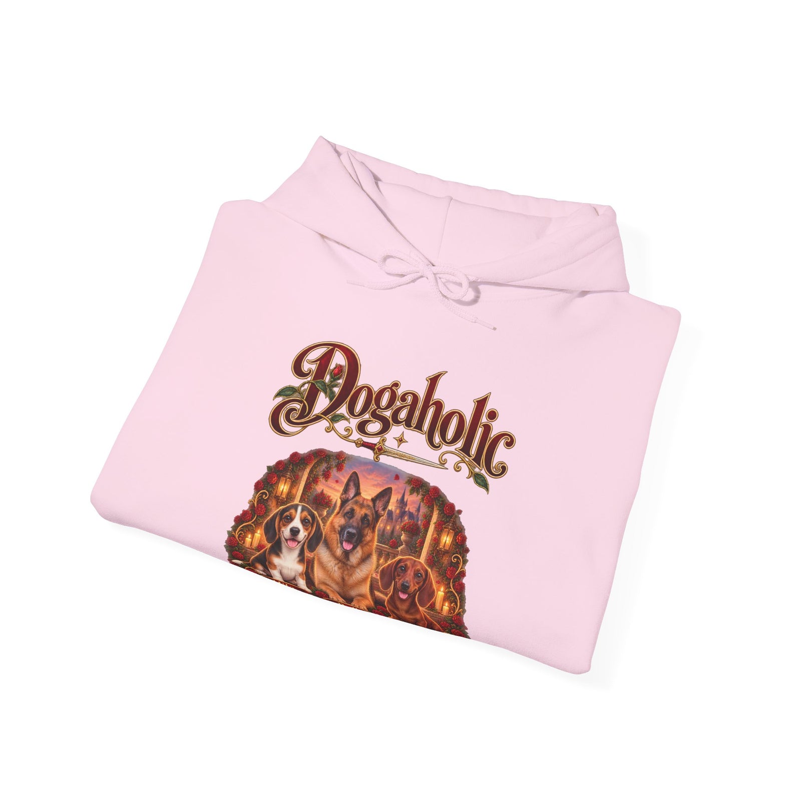 Personalized Graphic Tee – Dogaholic Rose Fantasy – Hoodie Light Pink