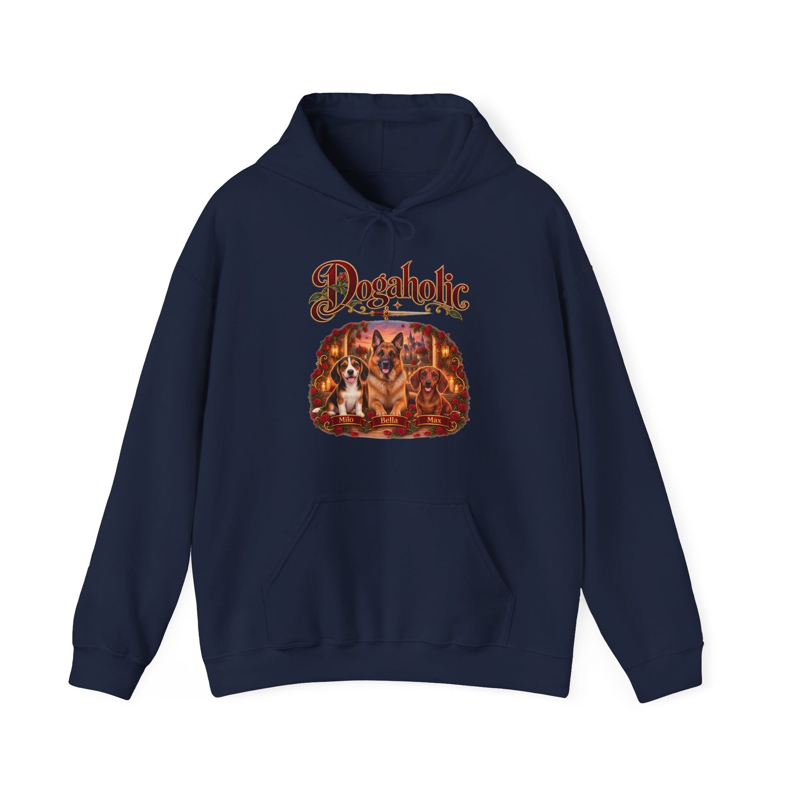 Personalized Graphic Tee – Dogaholic Rose Fantasy – Hoodie Navy