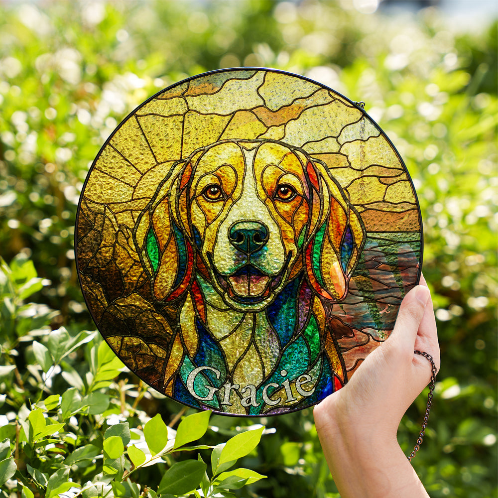 Personalized Dog Portrait Stained Glass Ornament