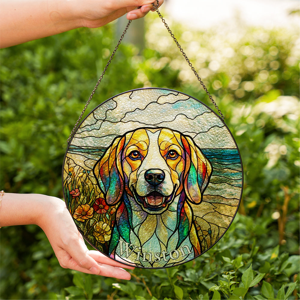 Personalized Dog Portrait Stained Glass Ornament