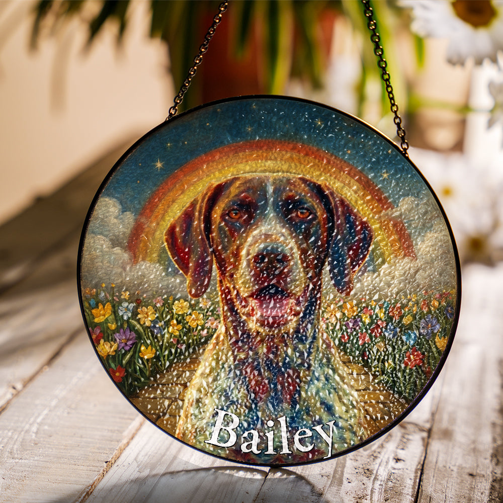 Personalized Dog Rainbow Bridge Stained Glass Ornament