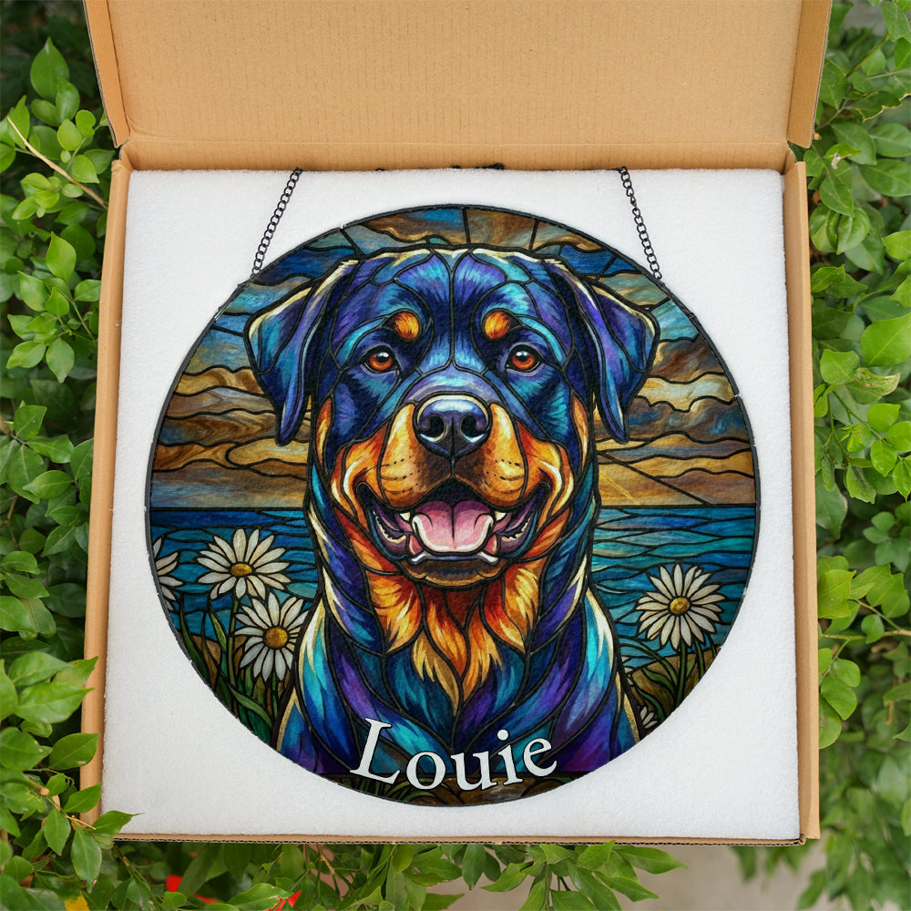 Personalized Rottweiler & Daisy Stained Glass Ornament