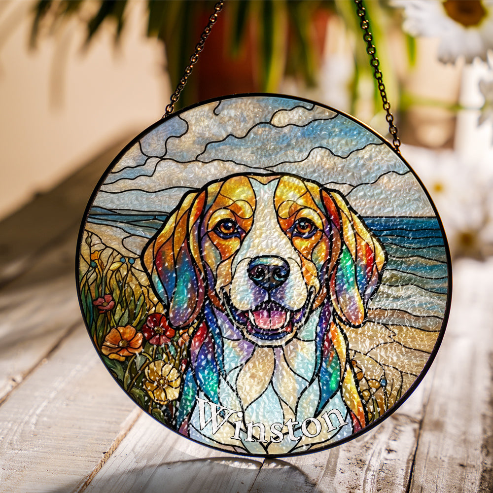 Personalized Dog Portrait Stained Glass Ornament