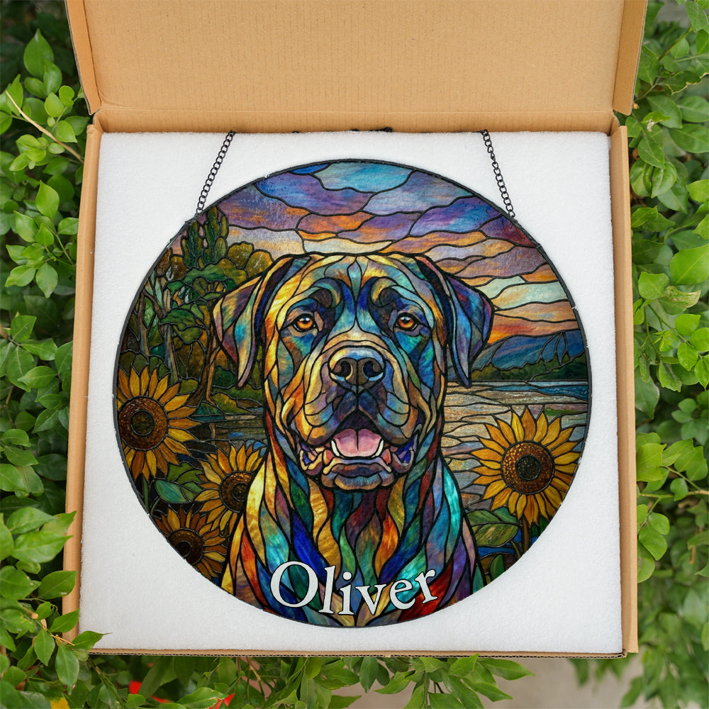 Personalized Dog & Sunflower Stained Glass Ornament