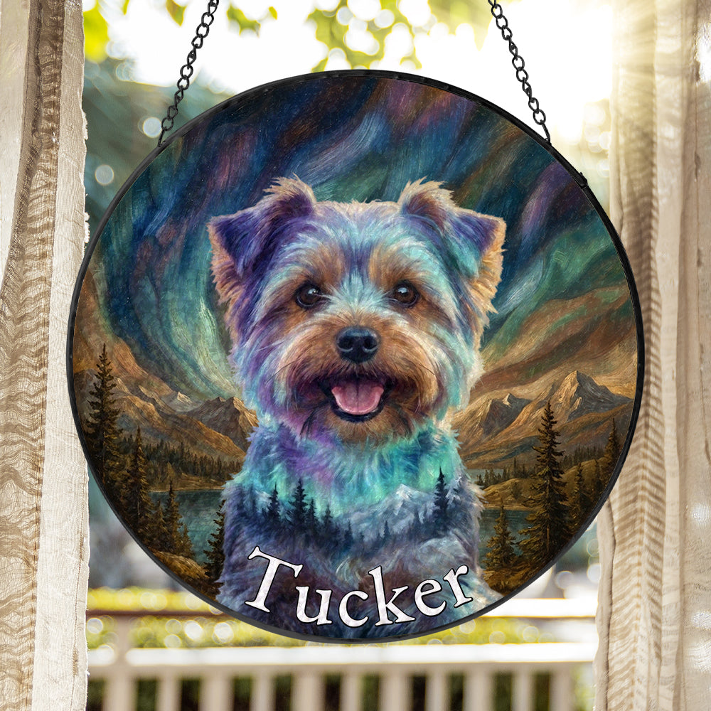 Personalized Aurora Pet Portrait Stained Glass Ornament
