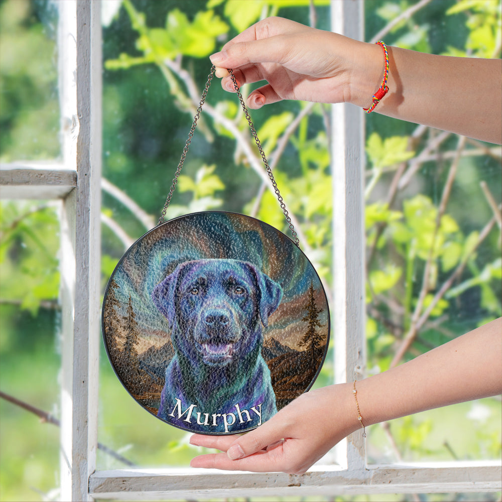 Personalized Black Lab Mountain Stained Glass Ornament