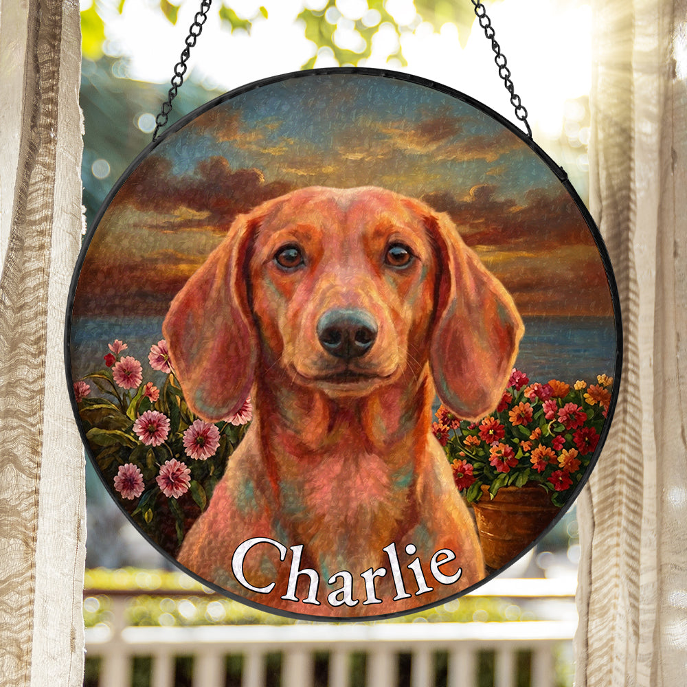 Personalized Dachshund Portrait Stained Glass Ornament