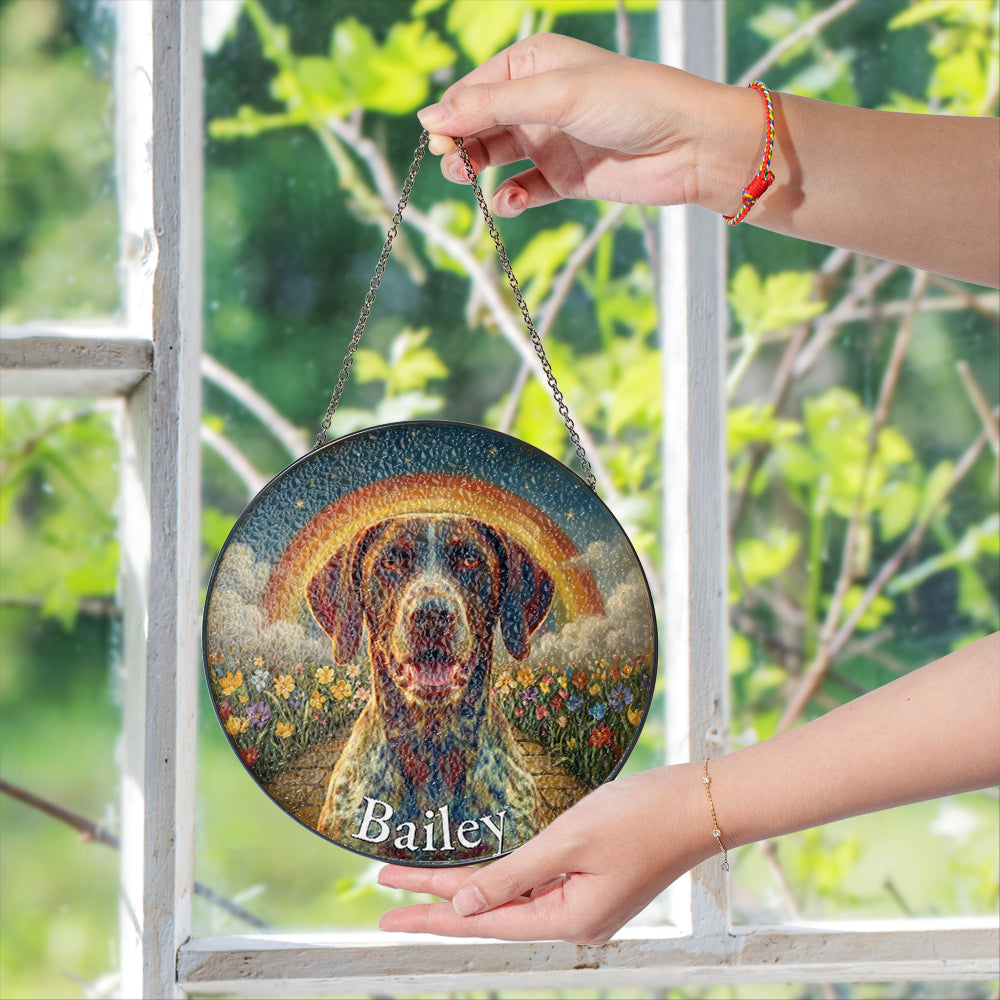Personalized Dog Rainbow Bridge Stained Glass Ornament