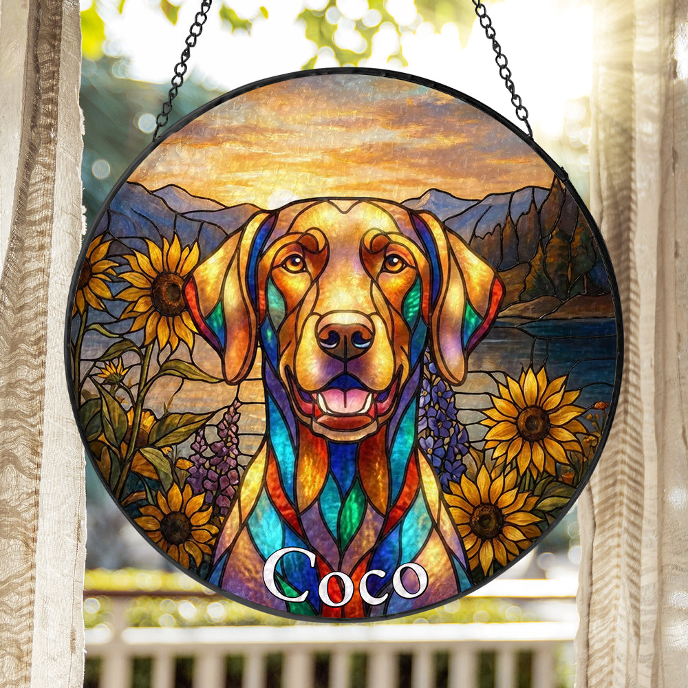 Personalized Dog &amp; Mountain Stained Glass Ornament
