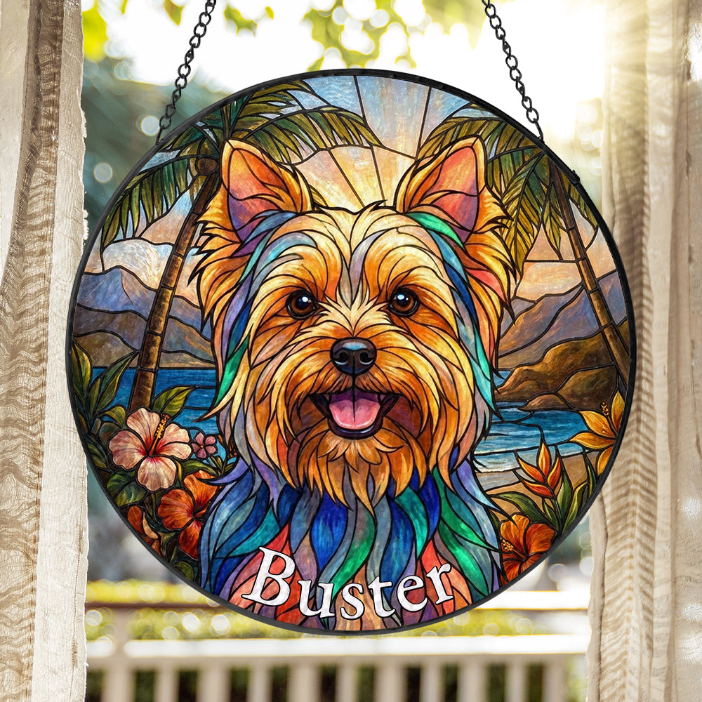 Personalized Tropical Pet Portrait Stained Glass Ornament