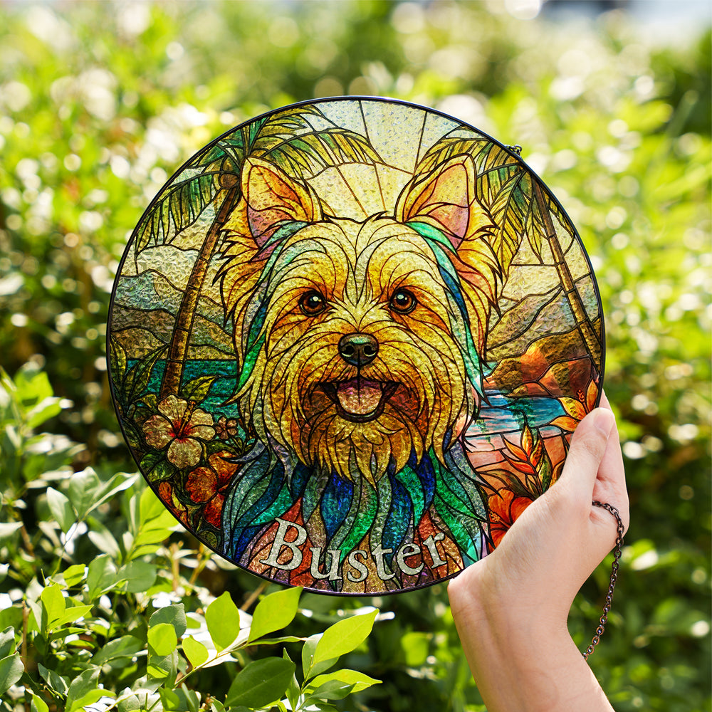 Personalized Tropical Pet Portrait Stained Glass Ornament