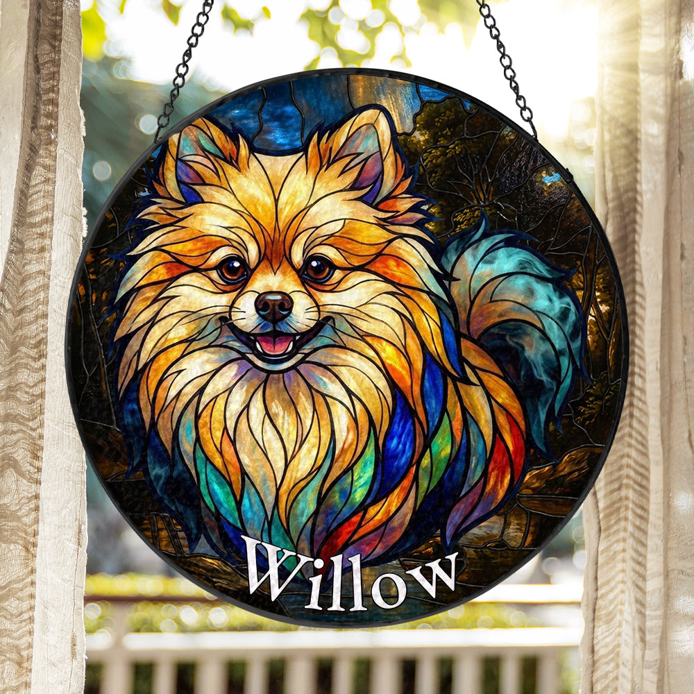 Personalized Pomeranian Dog Stained Glass Ornament